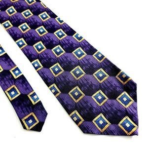 Jos‎ A Bank Purple Yellow Geometric Print Wide Silk Tie
